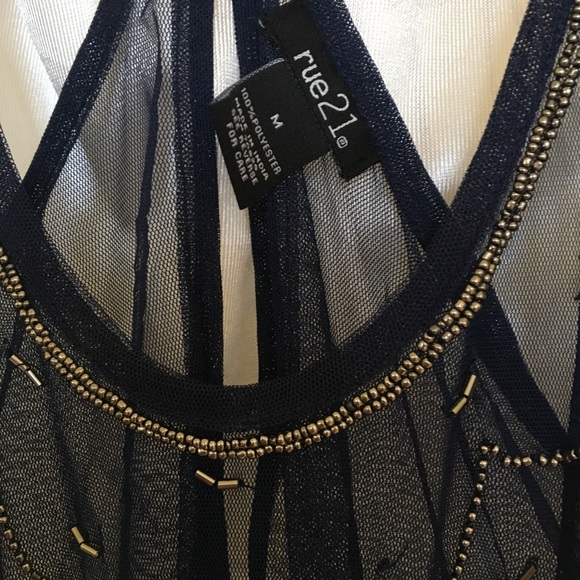 Navy blue beaded tank top - Picture 3 of 4